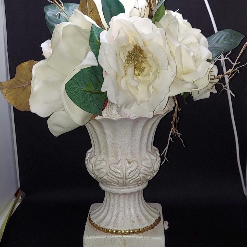 Cream and White Faux Floral Accent with Greek-Inspired Design